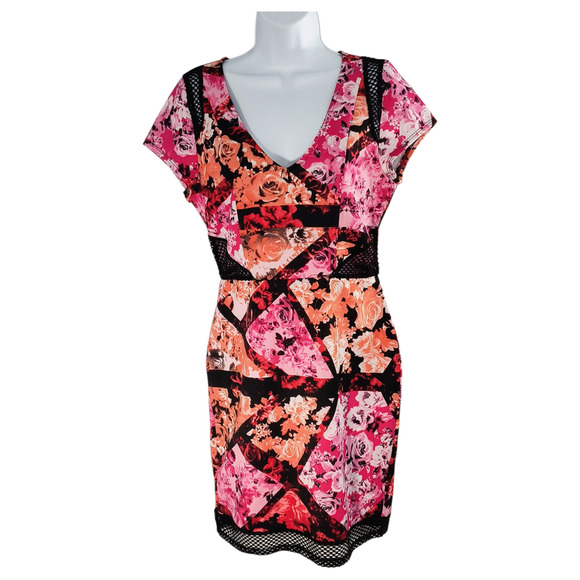 Bailey Blue Stretch Knit & Mesh Dress Women's Sz L Multicolor Floral Sort Sleeve - Picture 3 of 12